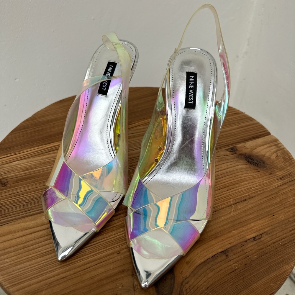Nine West Iridescent Silver Heels